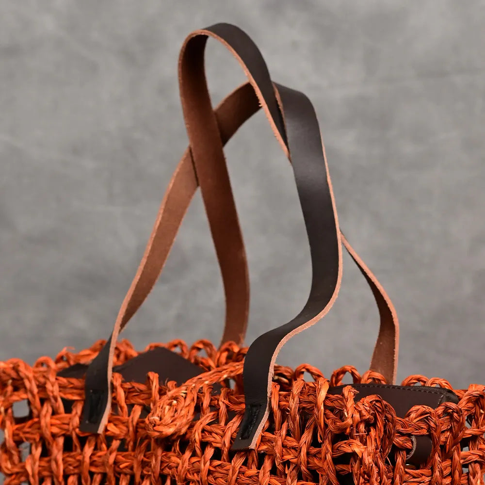Handmade Sabai Grass Small Mesh Bag - Orange