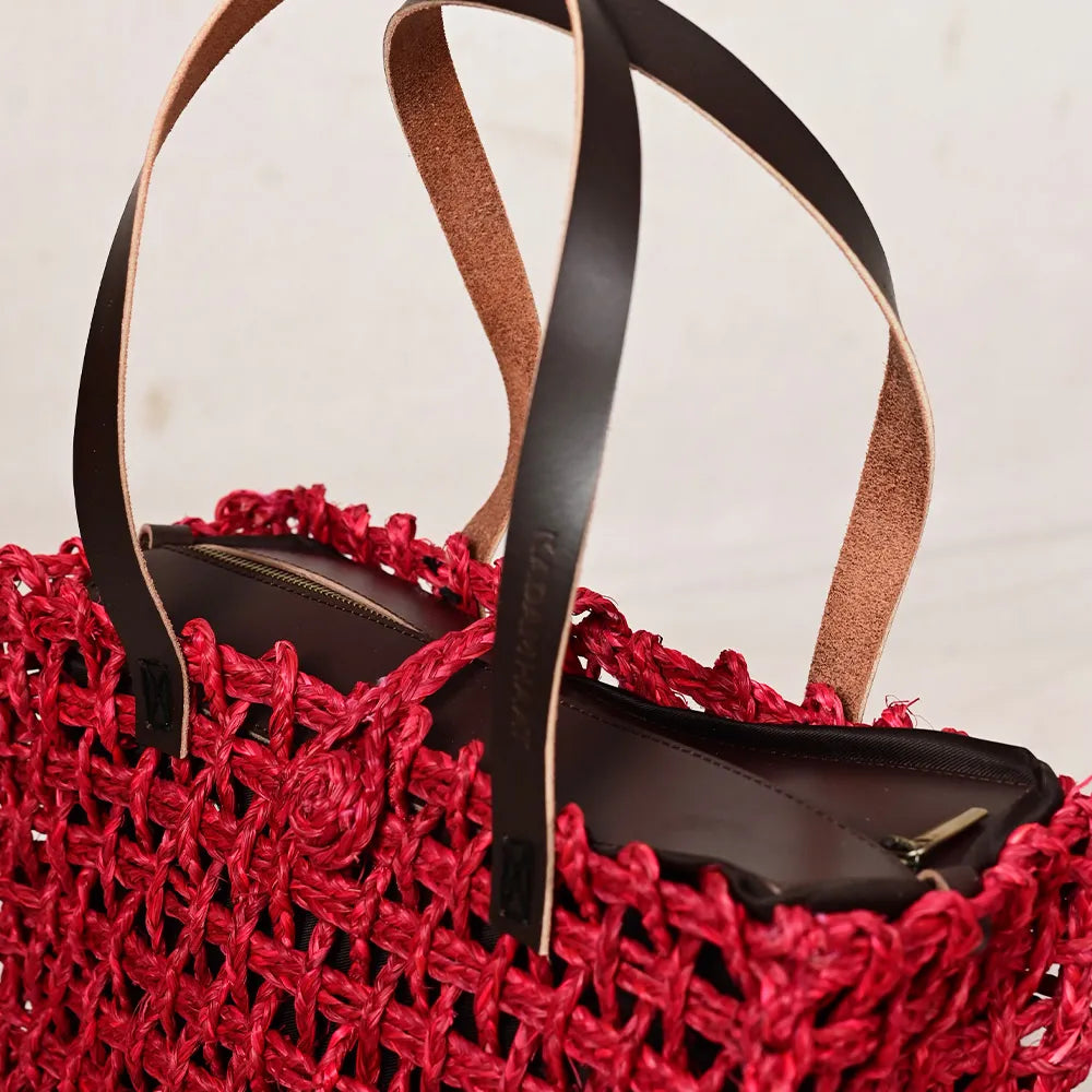 Handmade Sabai Grass Small Mesh Tote Bag - Surkhi