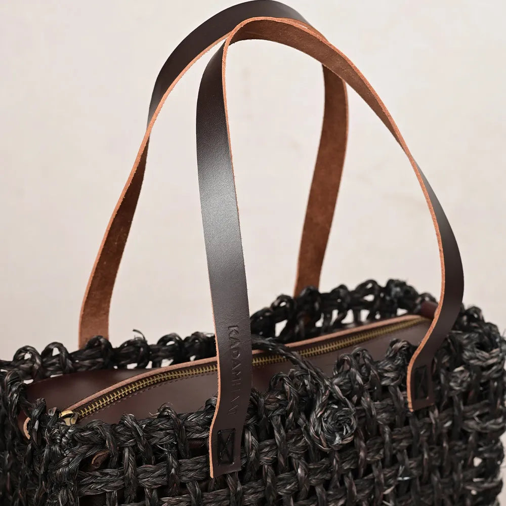 Handmade Sabai Grass Small Mesh Bag - Black