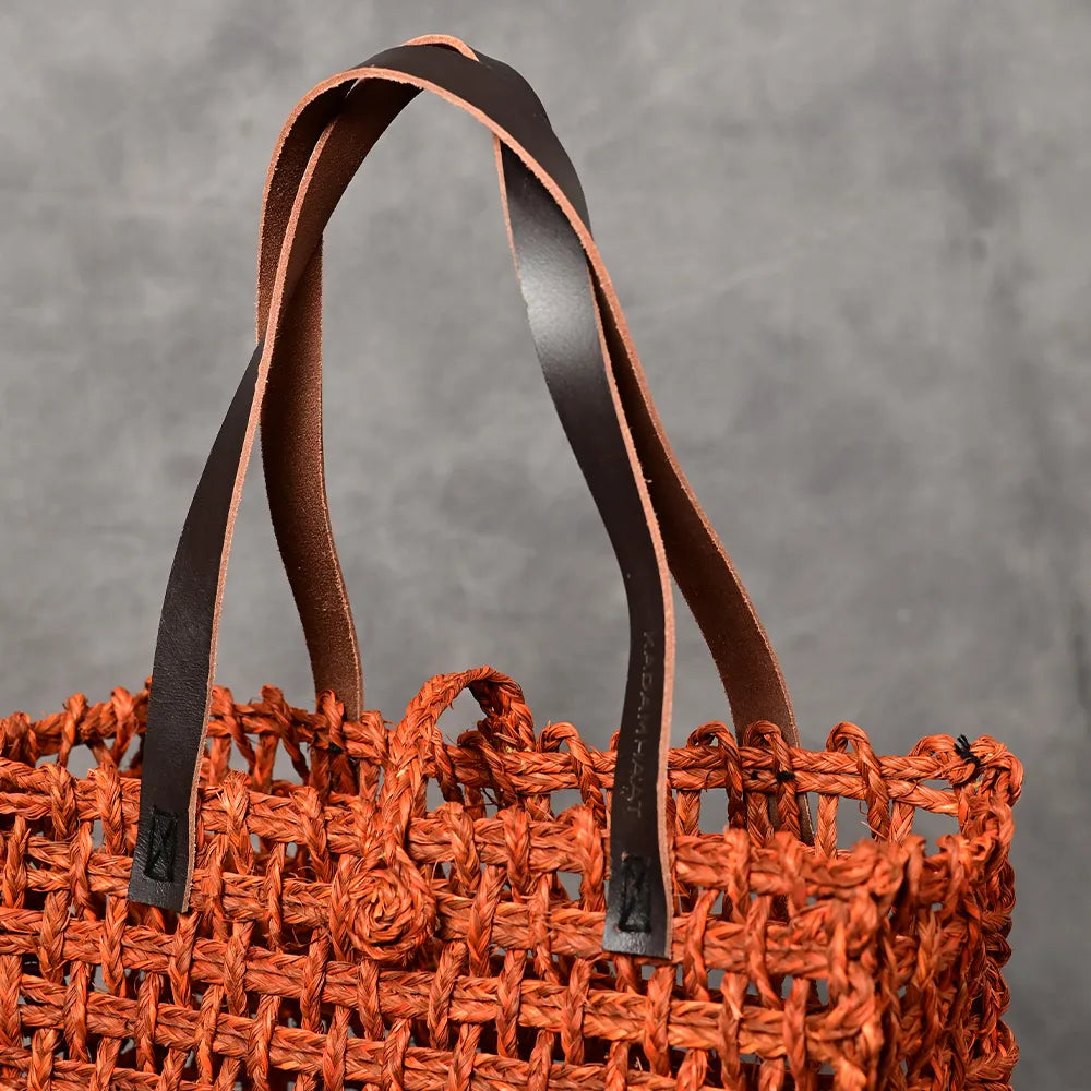 Handmade Sabai Grass Small Mesh Bag - Orange