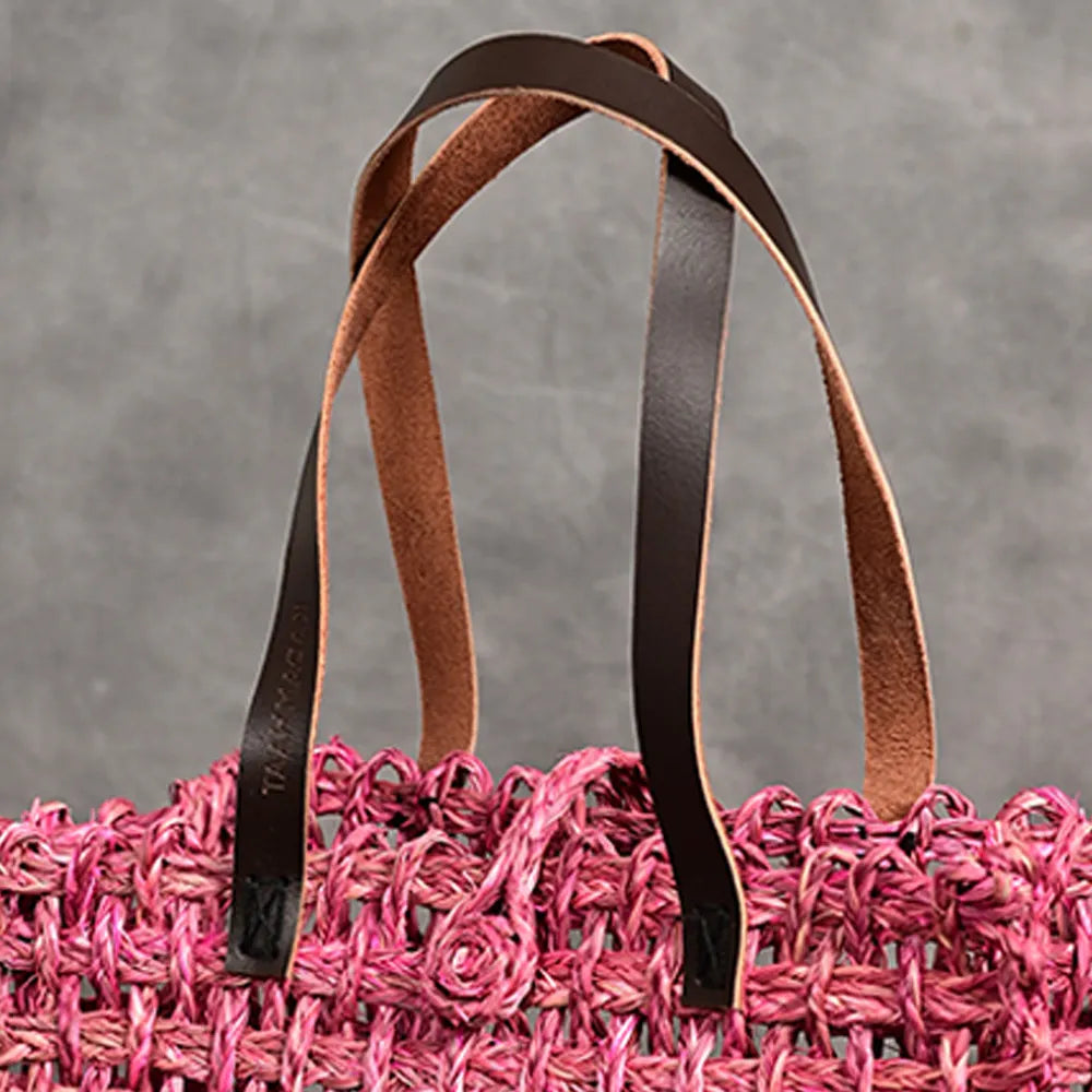 Handmade Sabai Grass Small Mesh Bag - Pink