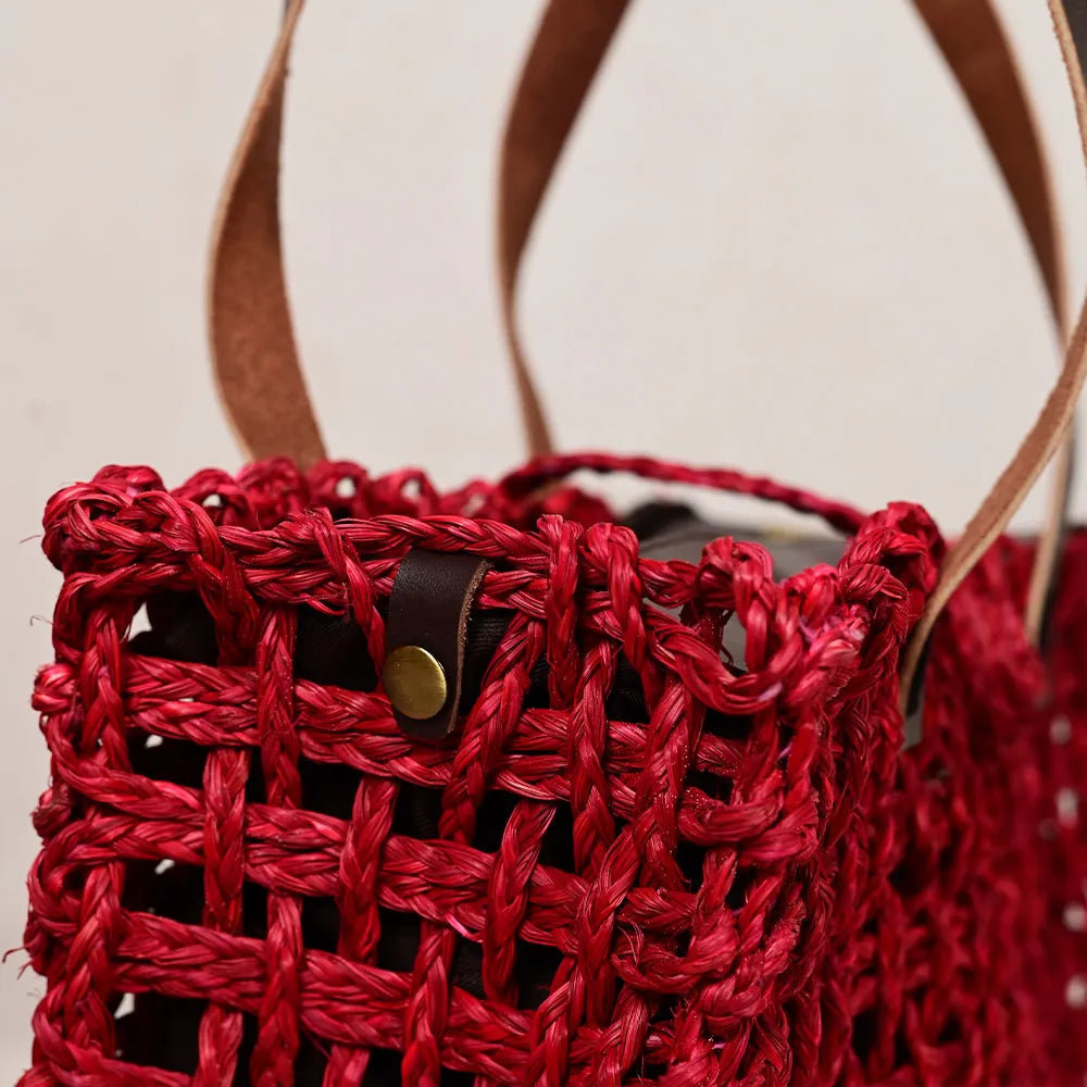 Handmade Sabai Grass Small Mesh Tote Bag - Surkhi