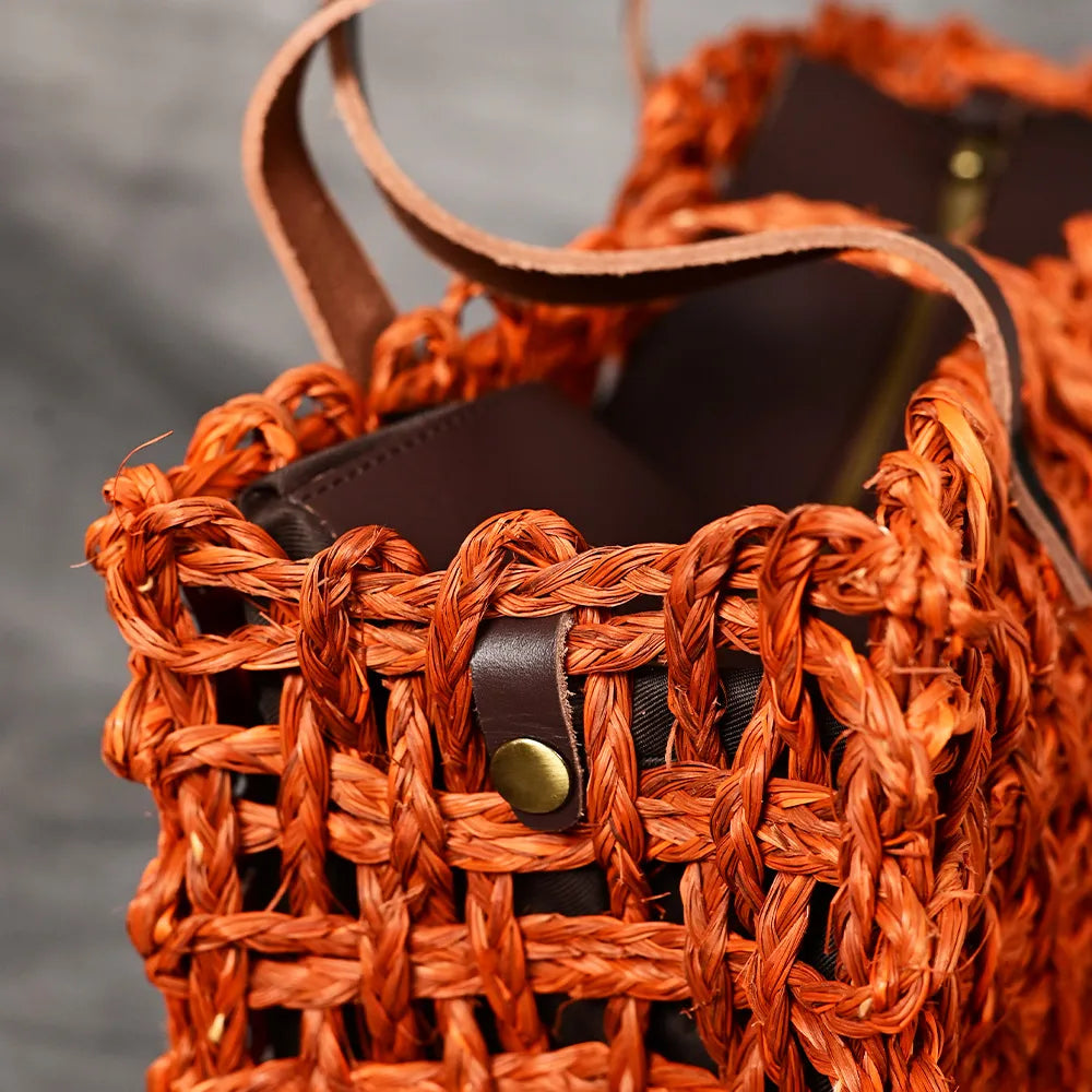 Handmade Sabai Grass Small Mesh Bag - Orange