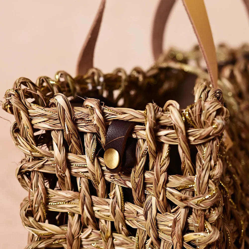 Handmade Sabai Zari Small Mesh Bag