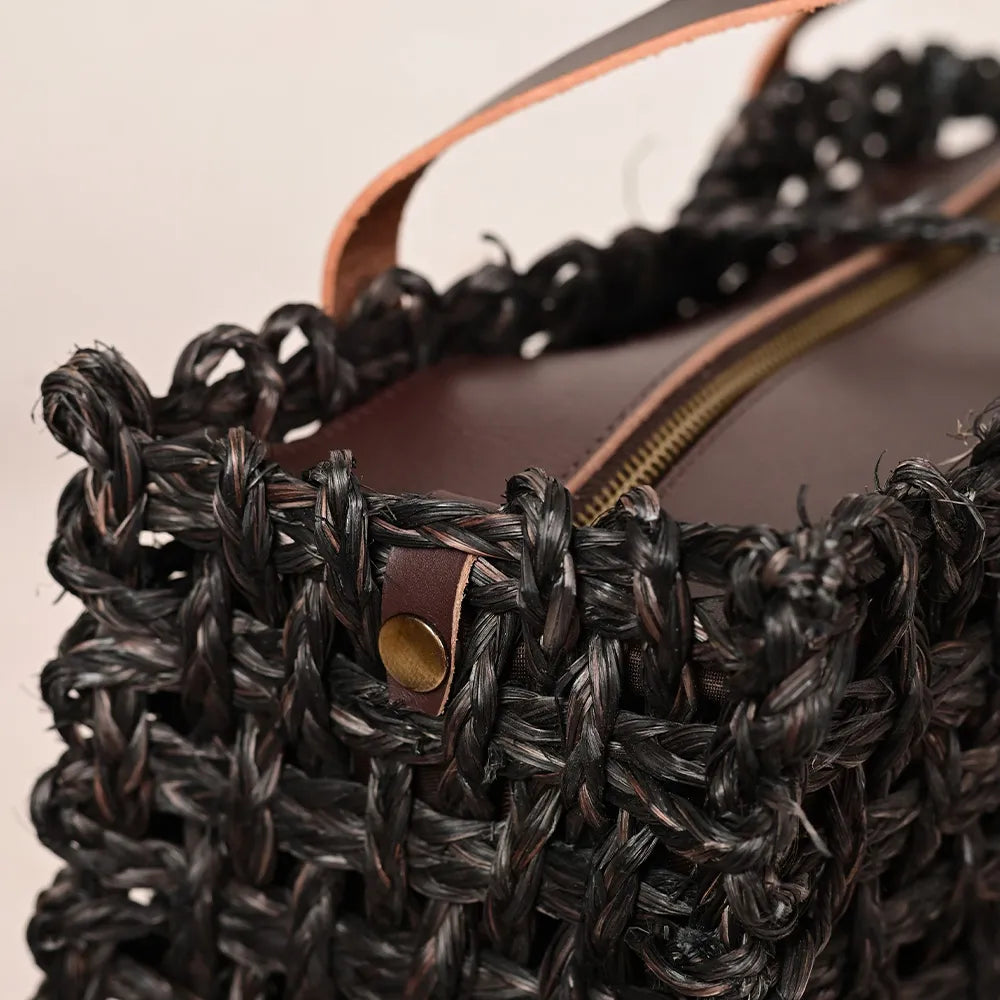 Handmade Sabai Grass Small Mesh Bag - Black