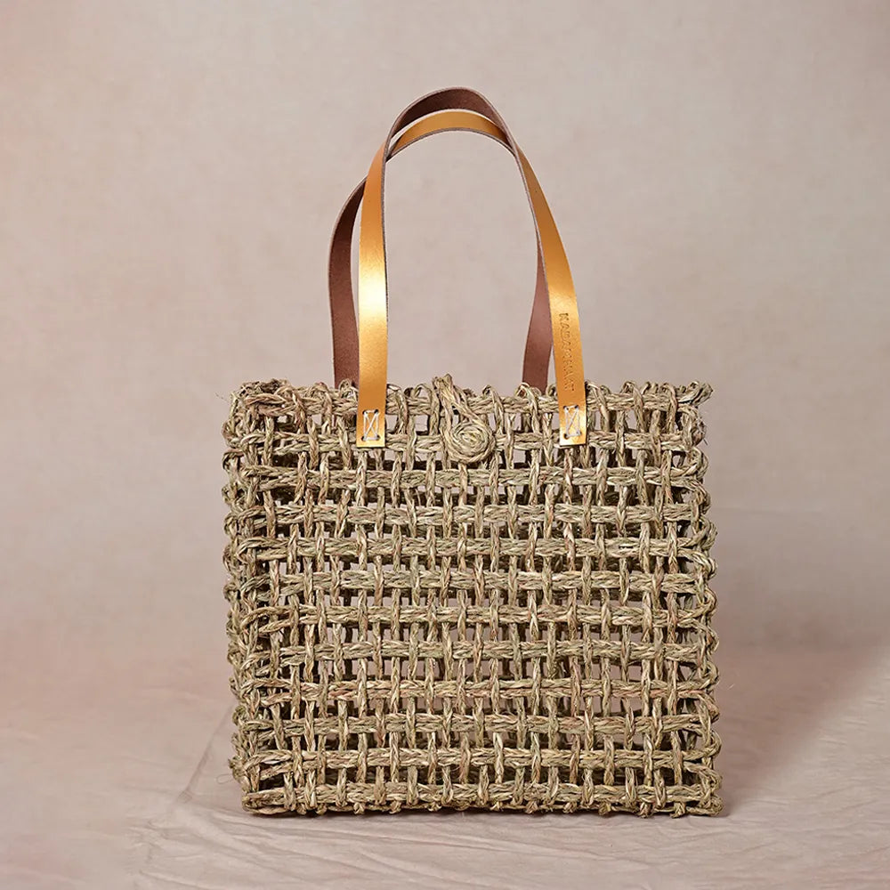 Handmade Sabai Zari Large Mesh Bag