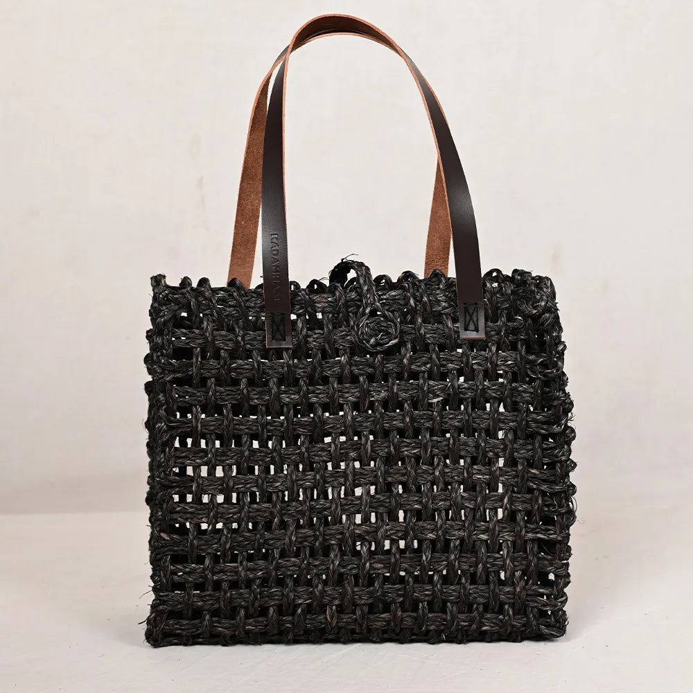Handmade Sabai Grass Large Mesh Bag - Black