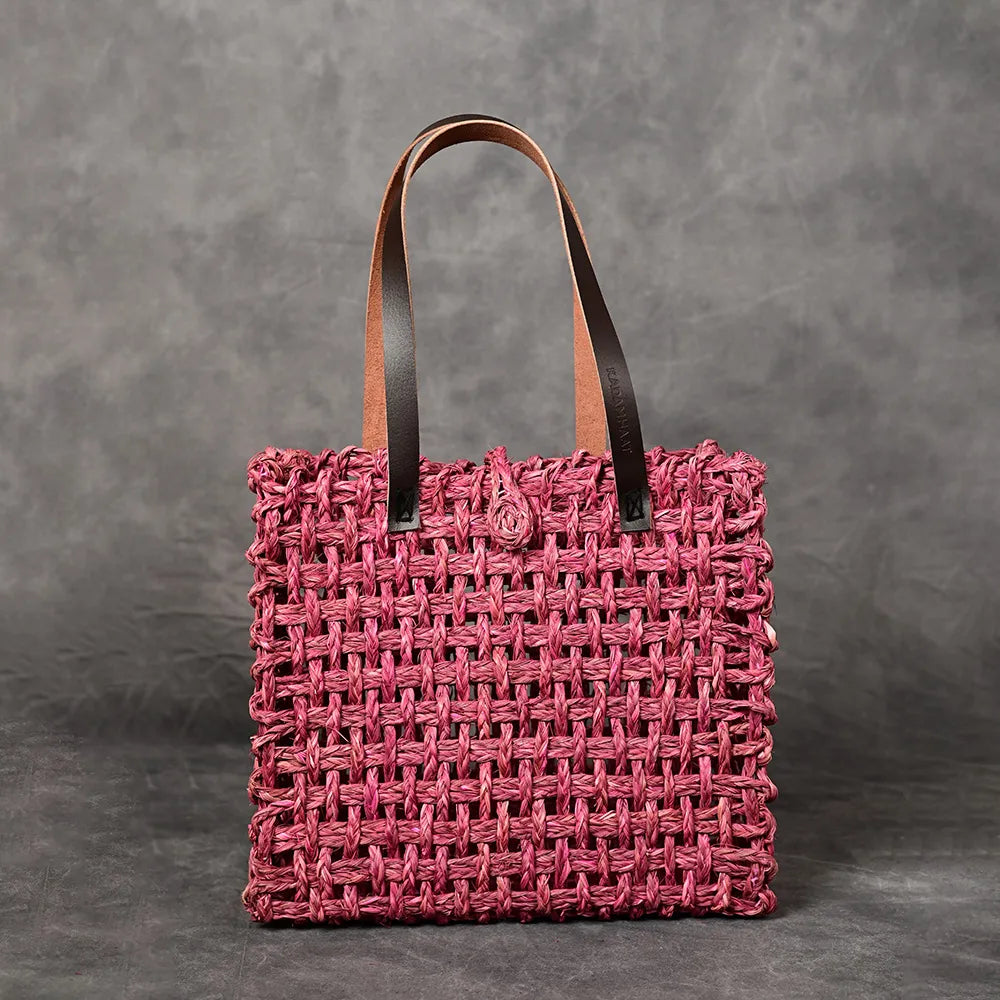 Handmade Sabai Grass Large Mesh Bag - Pink