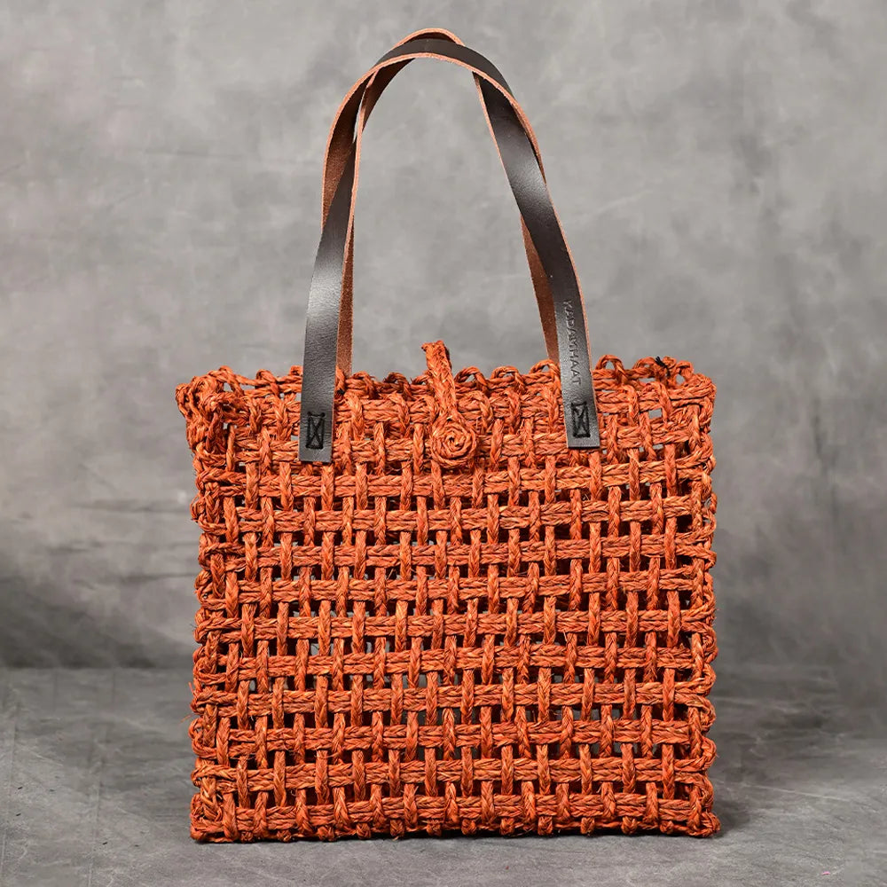 Handmade Sabai Grass Large Mesh Bag - Orange