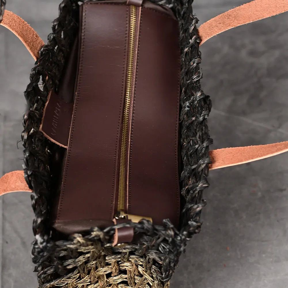 Handmade Sabai Grass Small Mesh Bag - Black and Gold
