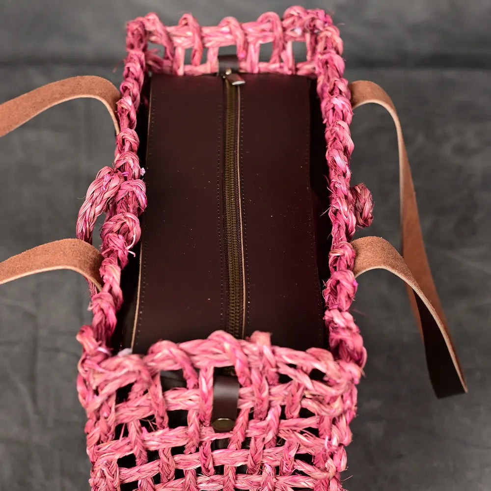 Handmade Sabai Grass Small Mesh Bag - Pink