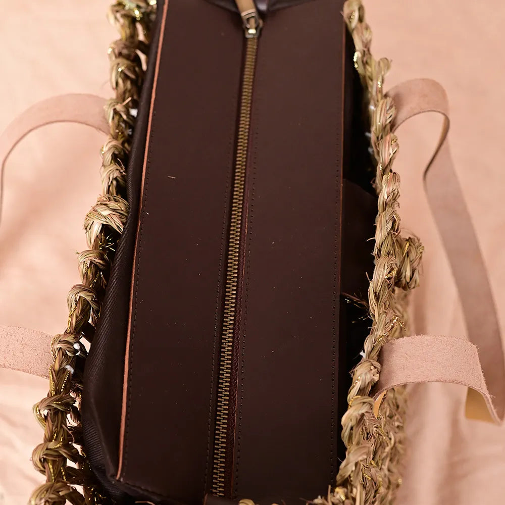 Handmade Sabai Zari Small Mesh Bag