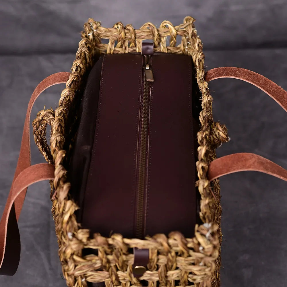 Handmade Sabai Grass Small Mesh Bag - Avocado