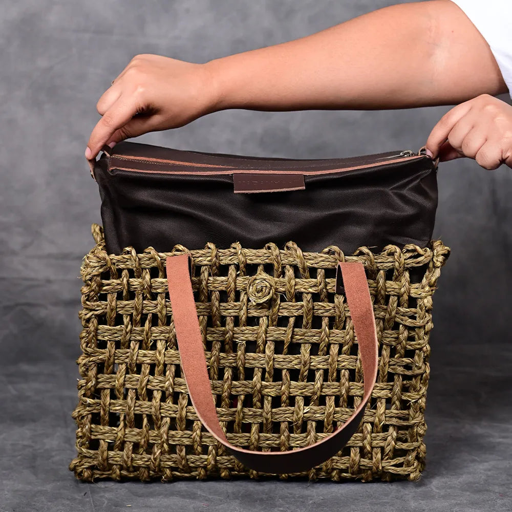 Handmade Sabai Grass Small Mesh Bag - Avocado