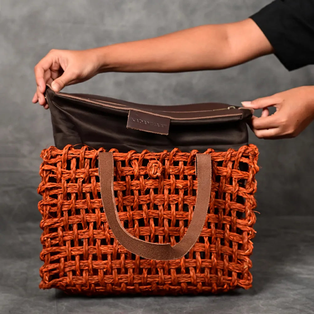 Handmade Sabai Grass Small Mesh Bag - Orange