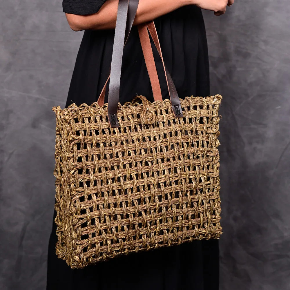 Handmade Sabai Grass Large Mesh Bag - Avocado
