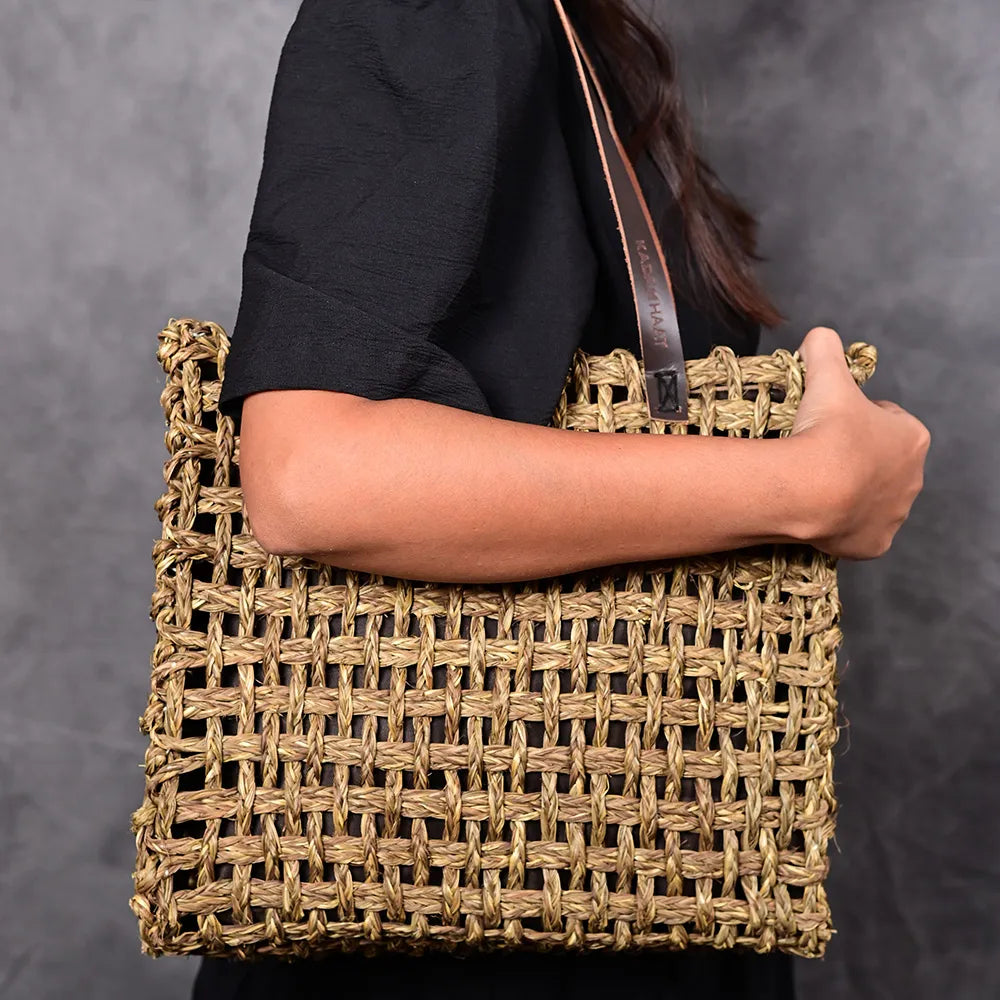 Handmade Sabai Grass Large Mesh Bag - Avocado