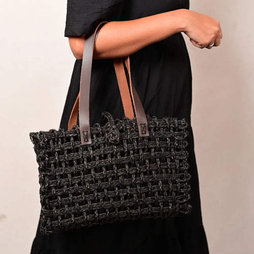 Handmade Sabai Grass Small Mesh Bag - Black