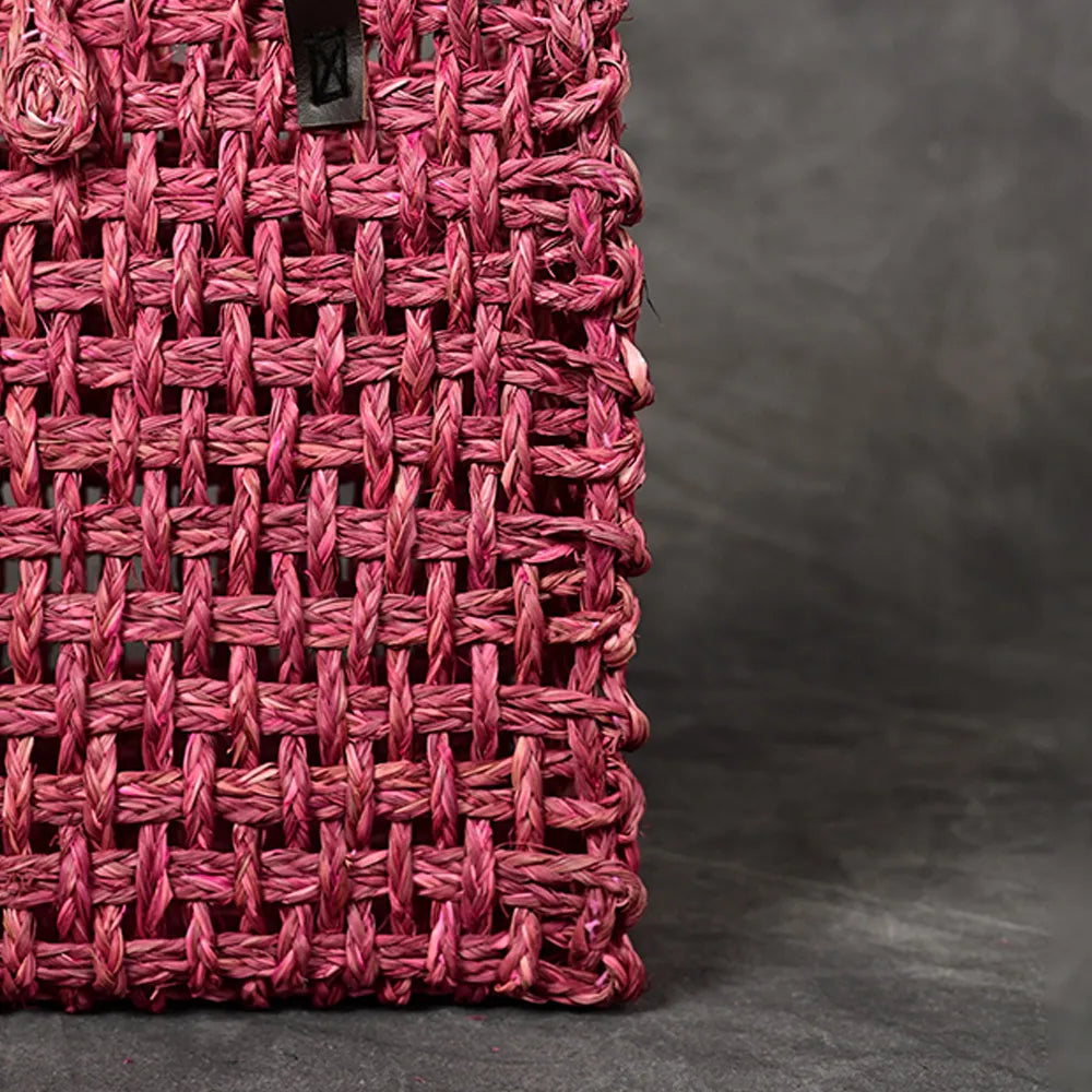 Handmade Sabai Grass Large Mesh Bag - Pink