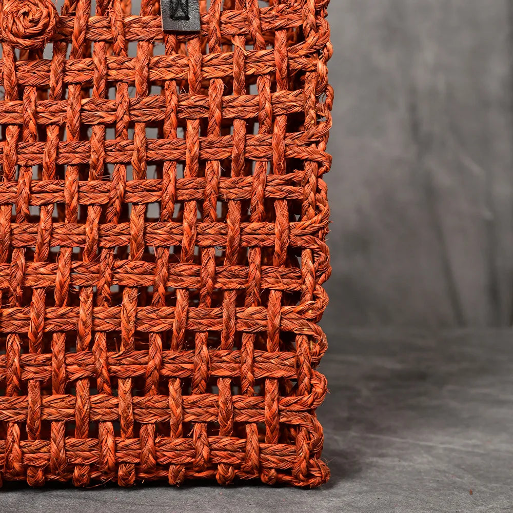 Handmade Sabai Grass Large Mesh Bag - Orange
