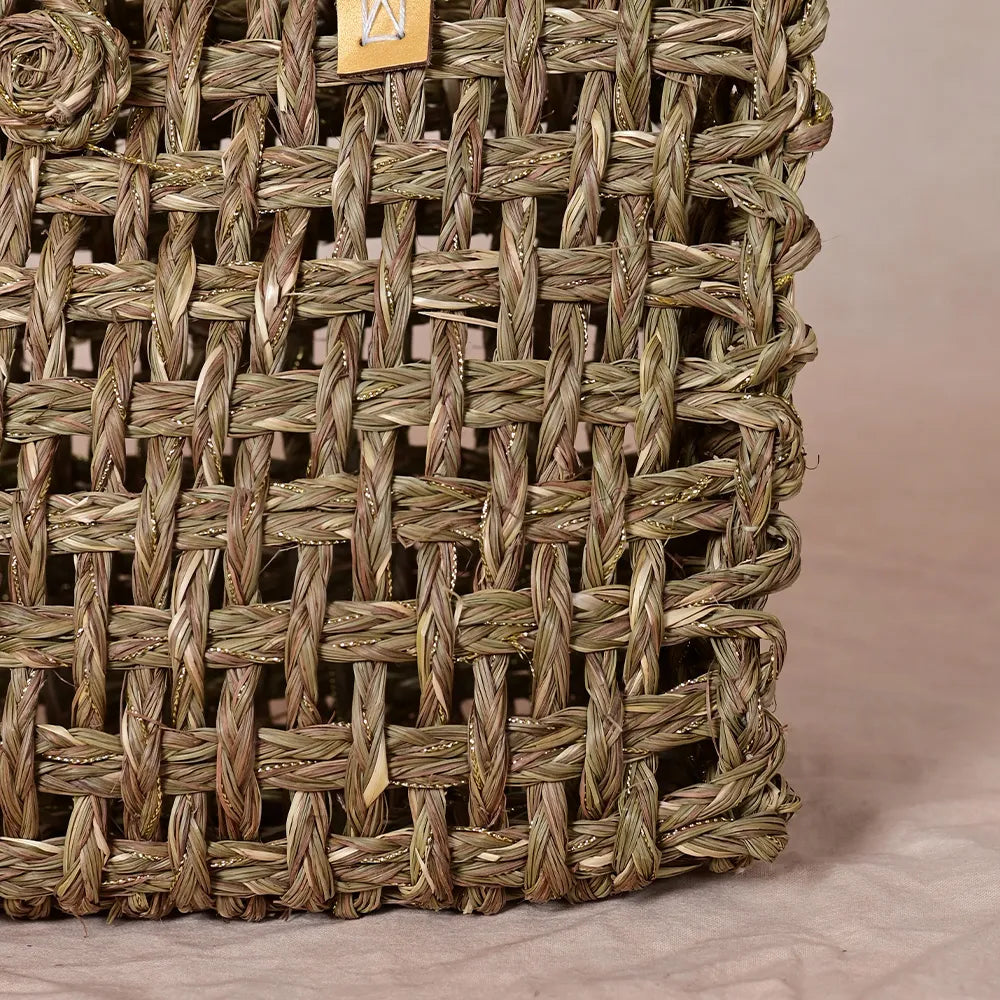 Handmade Sabai Zari Large Mesh Bag