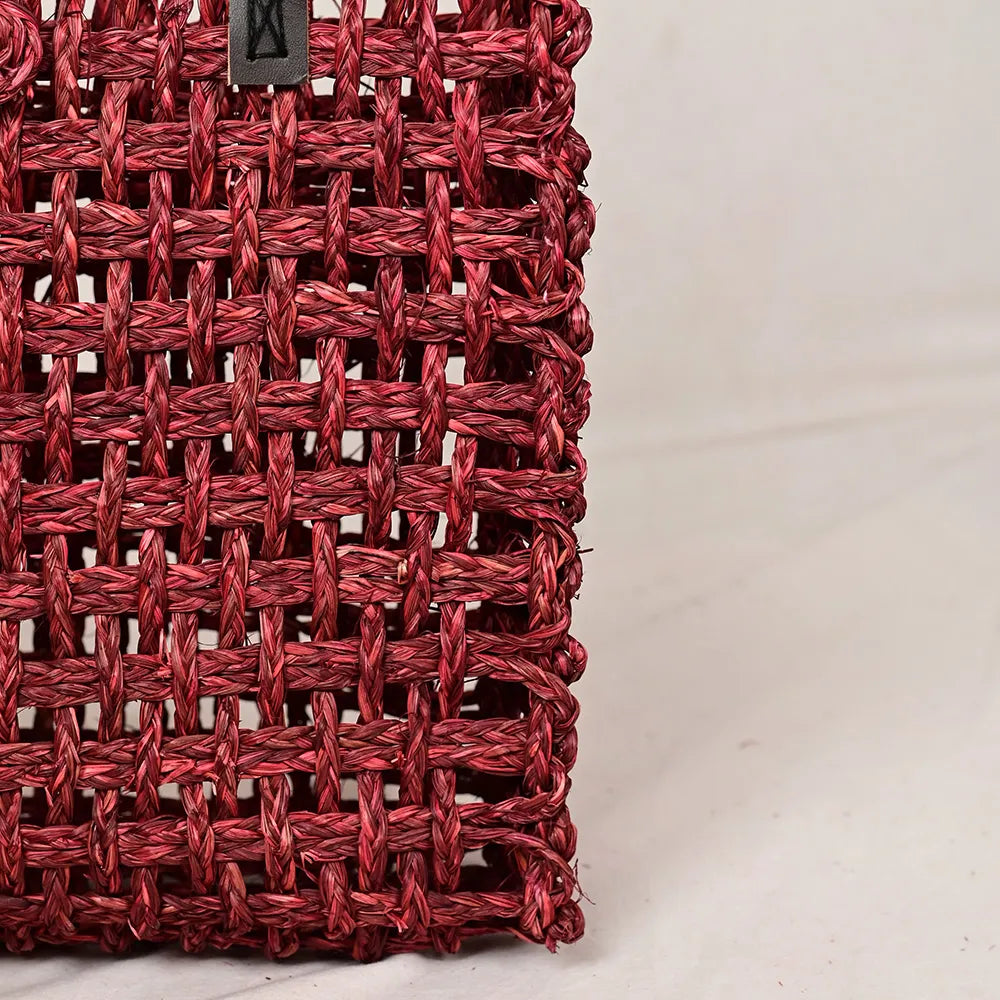 Handmade Sabai Grass Large Mesh Bag - Wine