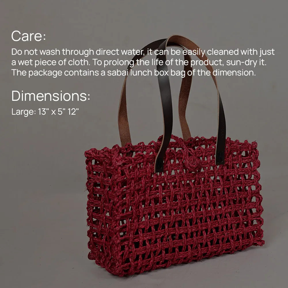 Handmade Sabai Grass Large Mesh Tote Bag - Surkhi