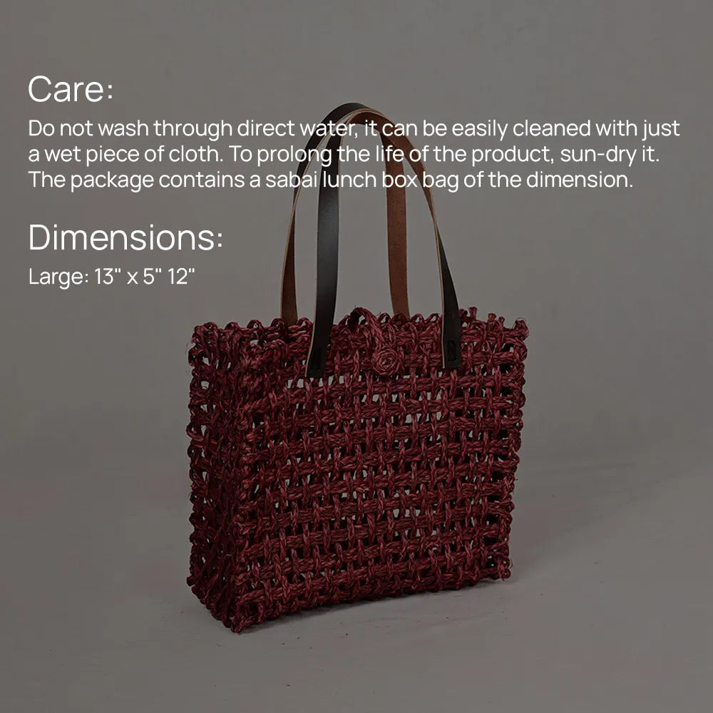 Handmade Sabai Grass Large Mesh Bag - Wine