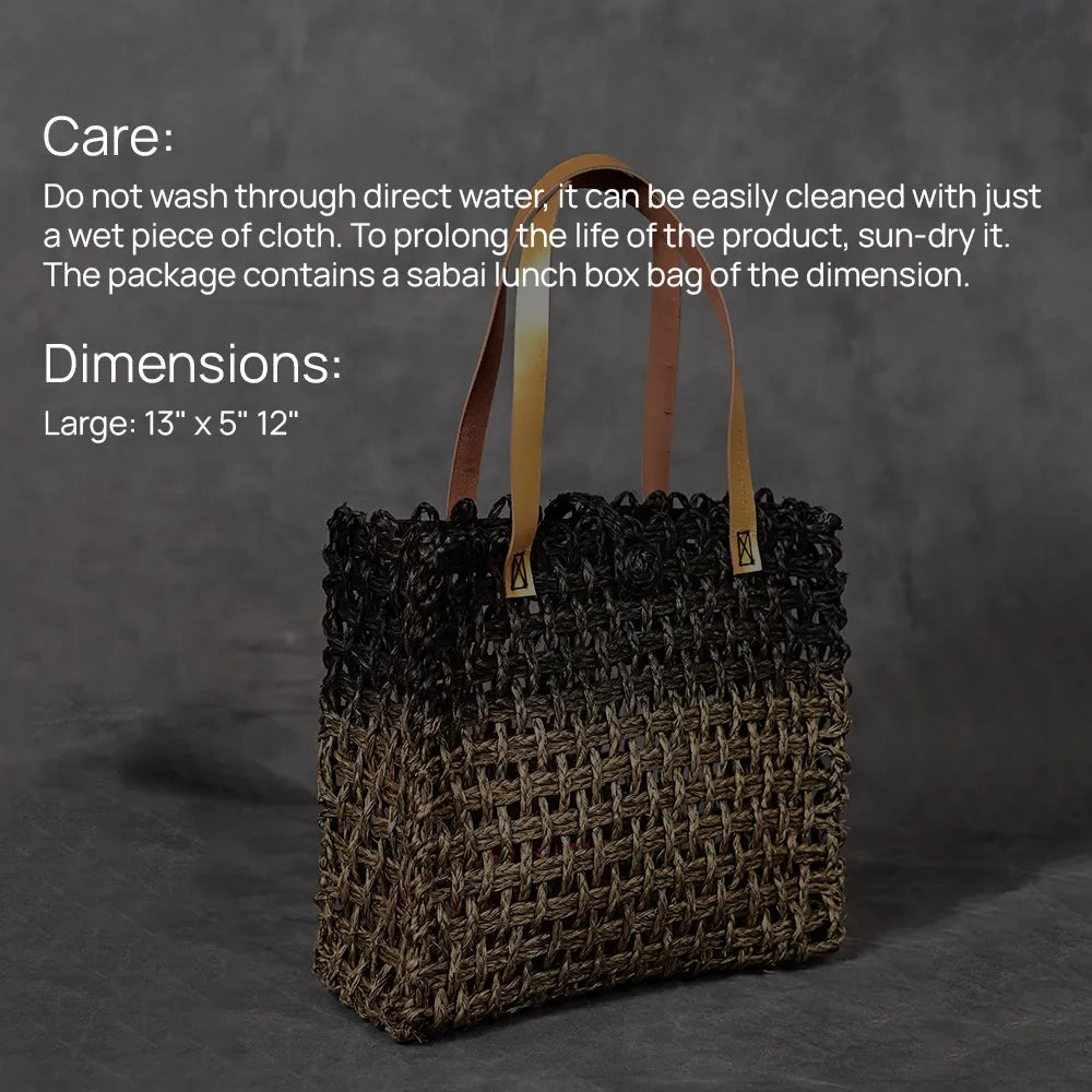 Handmade Sabai Grass Large Mesh Bag - Black and Gold