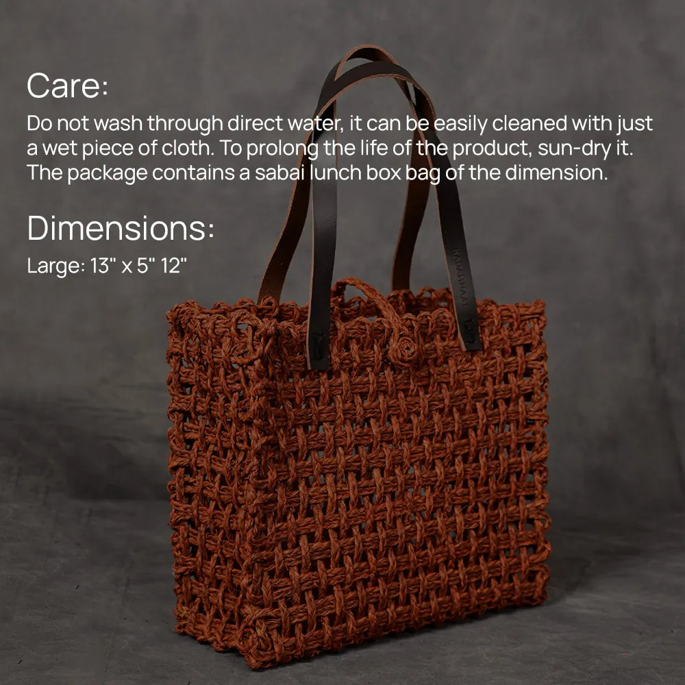 Handmade Sabai Grass Large Mesh Bag - Orange
