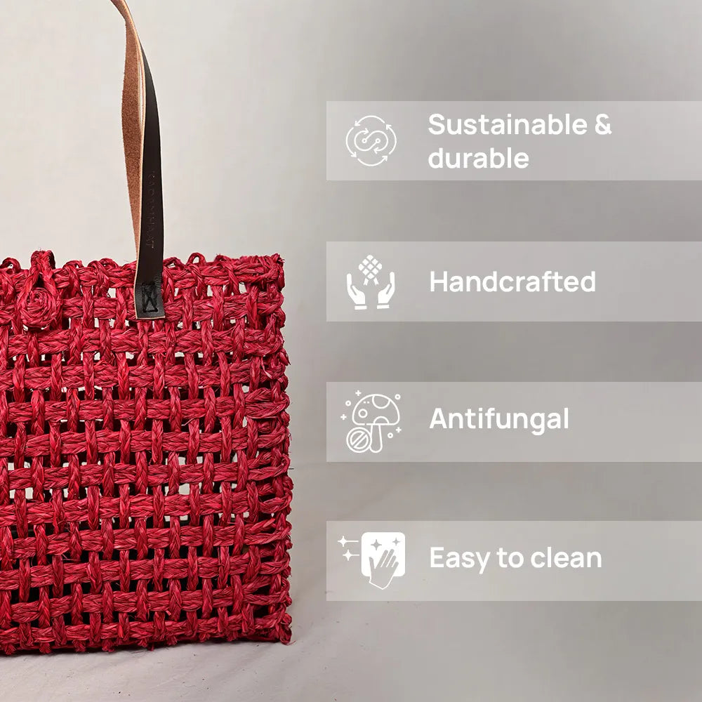 Handmade Sabai Grass Large Mesh Tote Bag - Surkhi