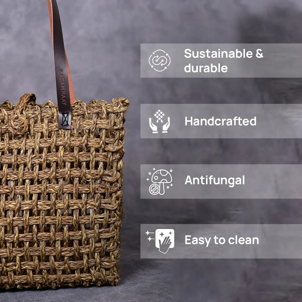 Handmade Sabai Grass Large Mesh Bag - Avocado