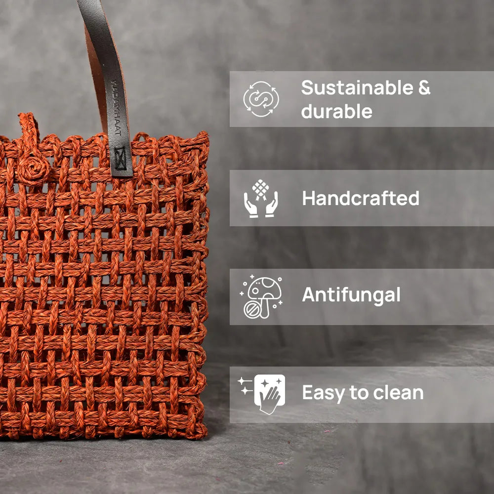 Handmade Sabai Grass Large Mesh Bag - Orange