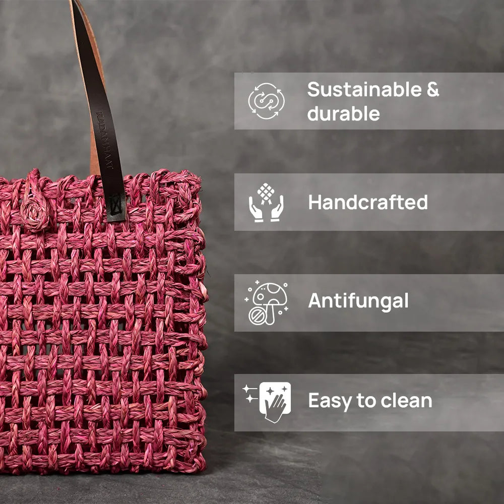 Handmade Sabai Grass Large Mesh Bag - Pink