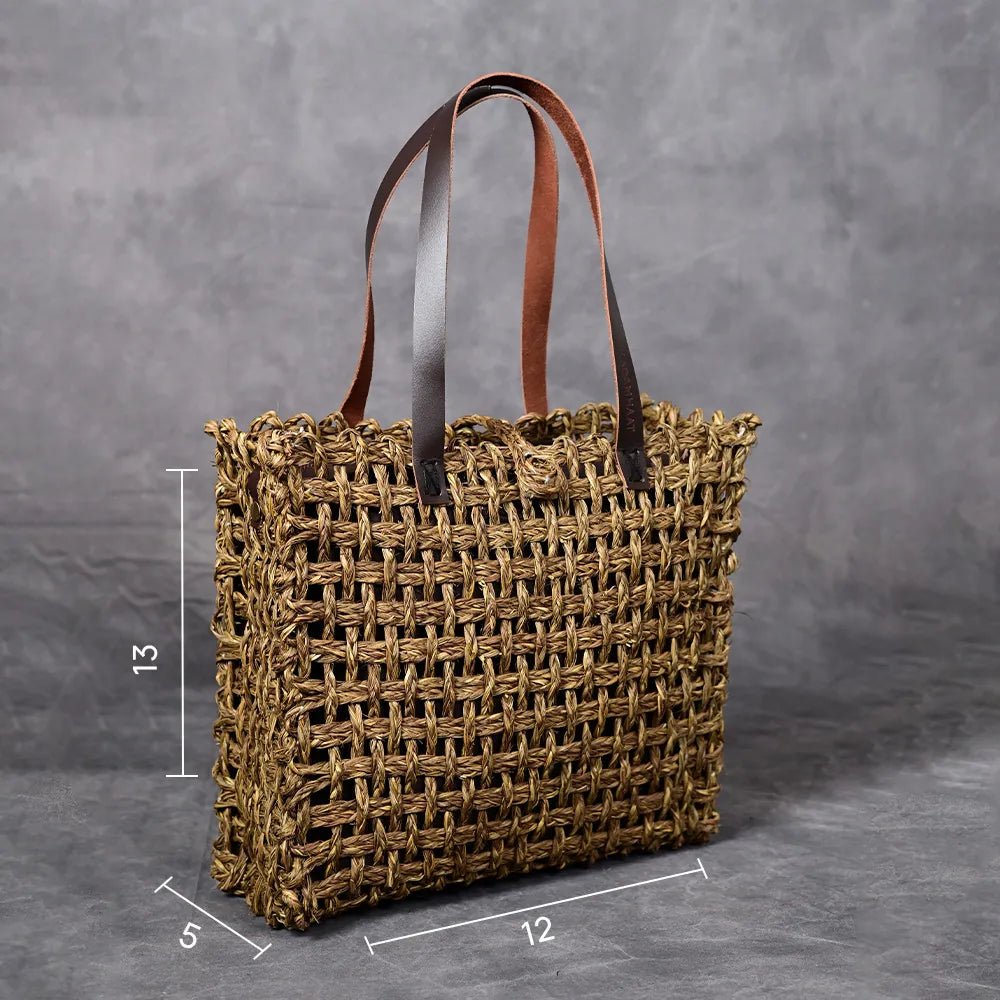 Handmade Sabai Grass Large Mesh Bag - Avocado