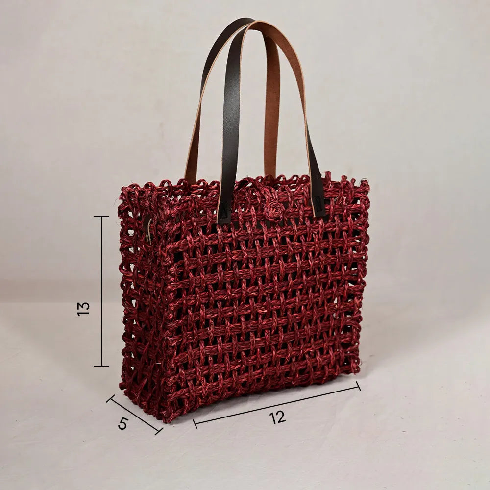 Handmade Sabai Grass Large Mesh Bag - Wine