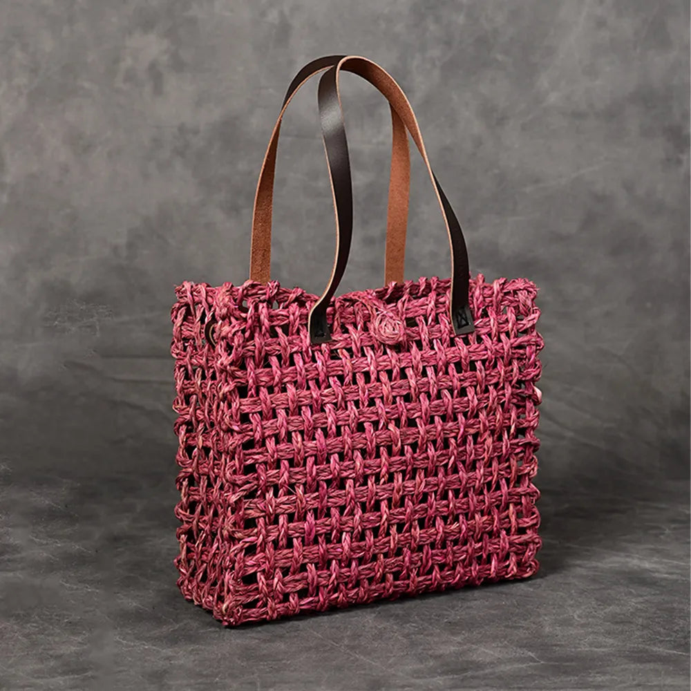 Handmade Sabai Grass Large Mesh Bag - Pink