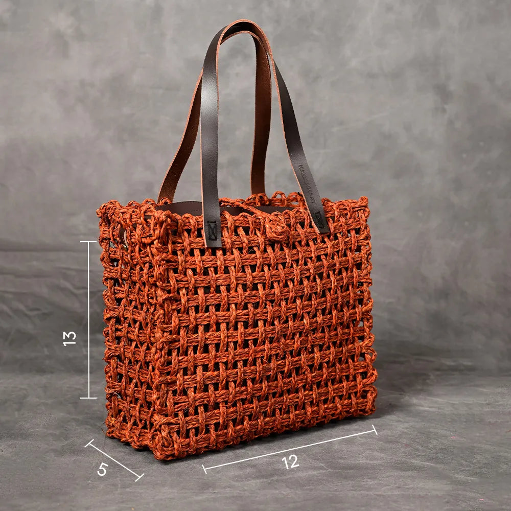 Handmade Sabai Grass Large Mesh Bag - Orange