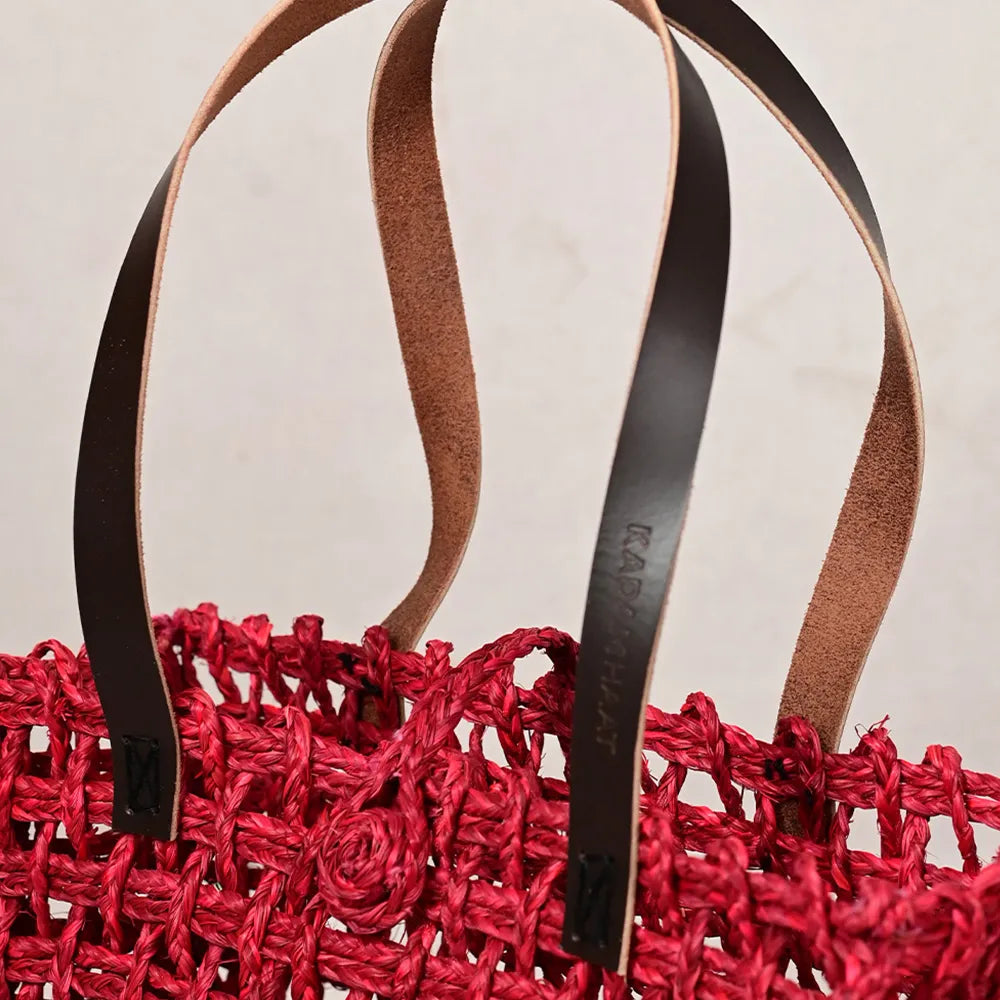 Handmade Sabai Grass Large Mesh Tote Bag - Surkhi