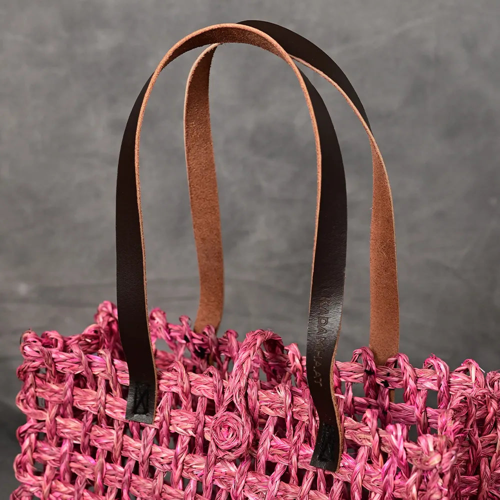 Handmade Sabai Grass Large Mesh Bag - Pink