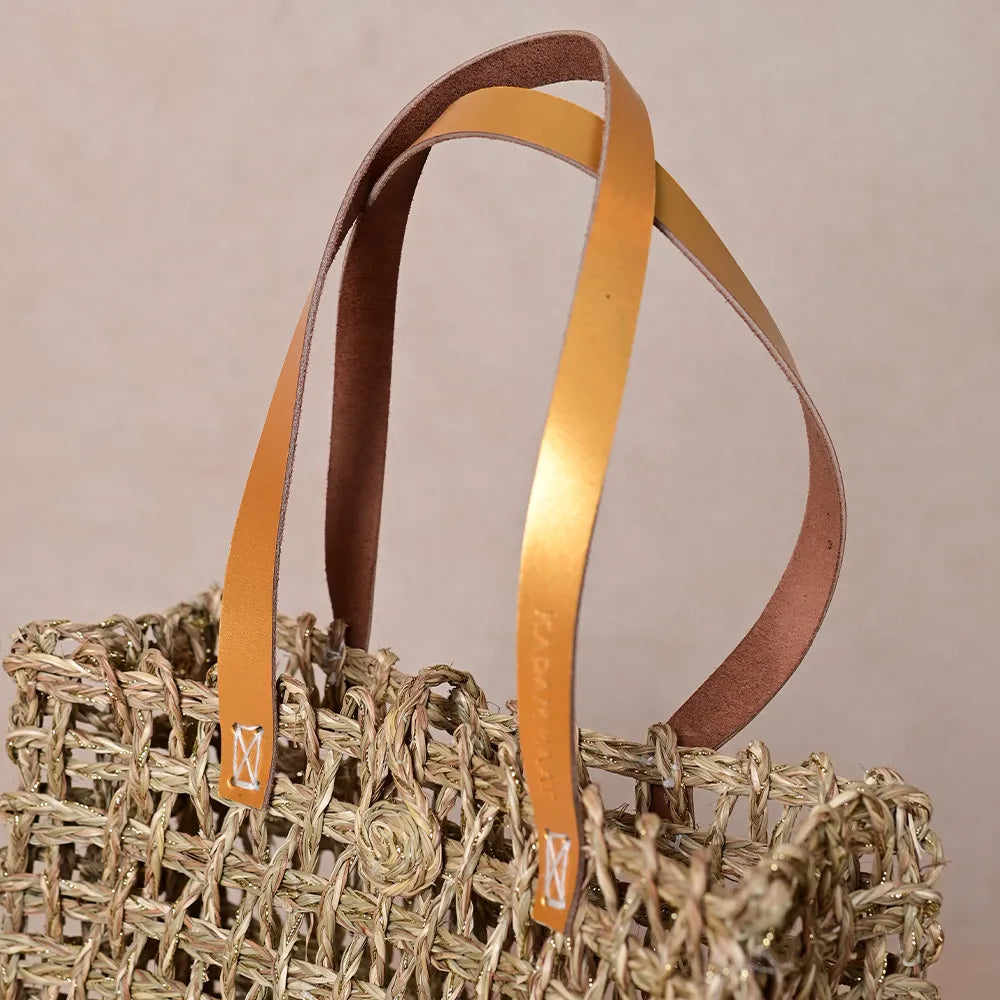 Handmade Sabai Zari Large Mesh Bag