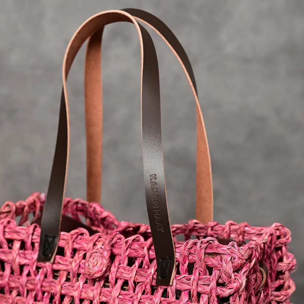 Handmade Sabai Grass Large Mesh Bag - Pink