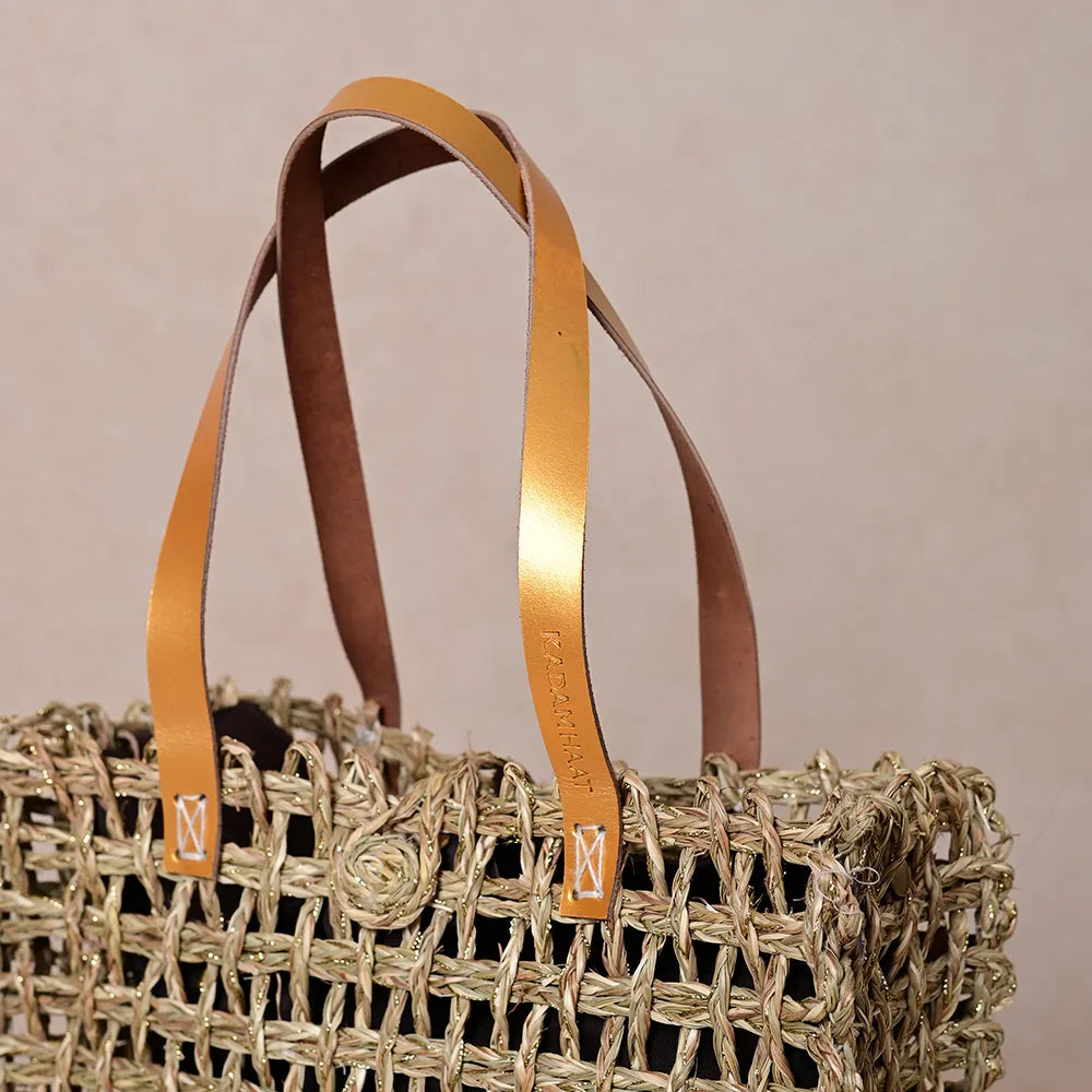 Handmade Sabai Zari Large Mesh Bag