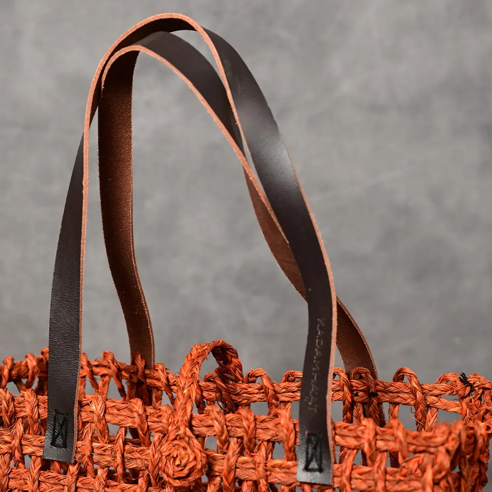 Handmade Sabai Grass Large Mesh Bag - Orange