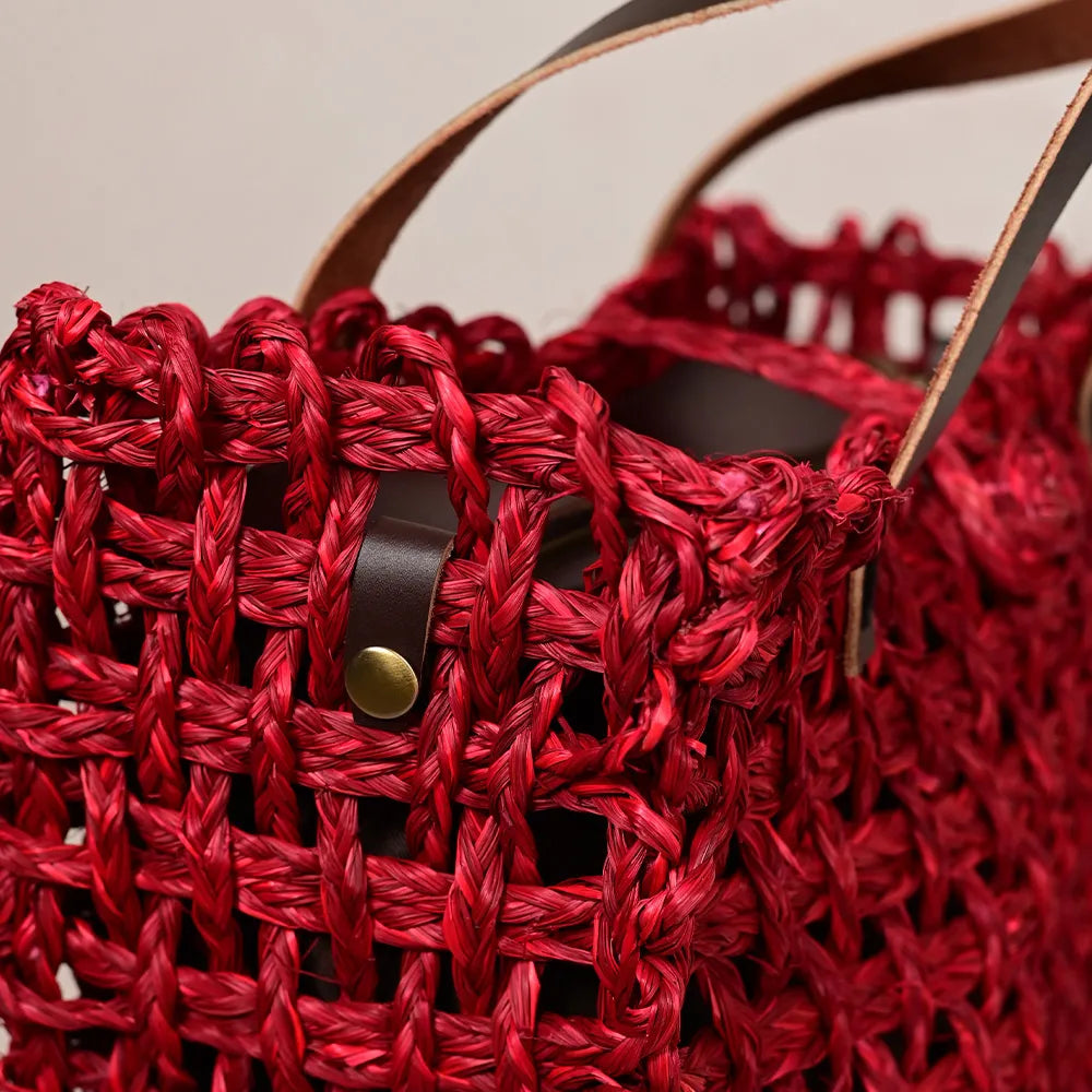 Handmade Sabai Grass Large Mesh Tote Bag - Surkhi