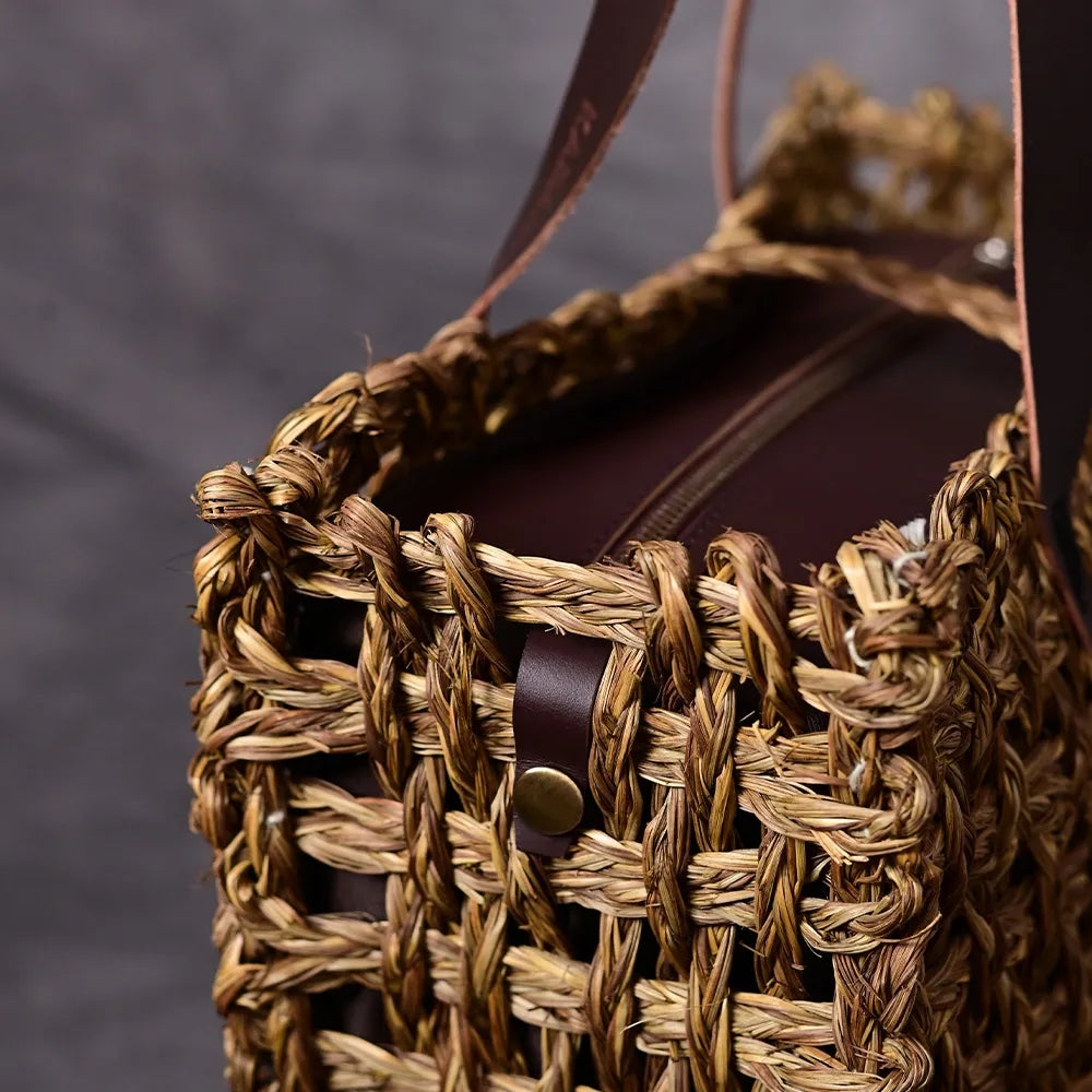 Handmade Sabai Grass Large Mesh Bag - Avocado