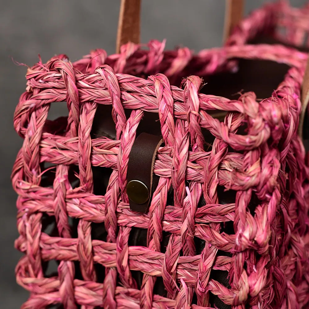 Handmade Sabai Grass Large Mesh Bag - Pink