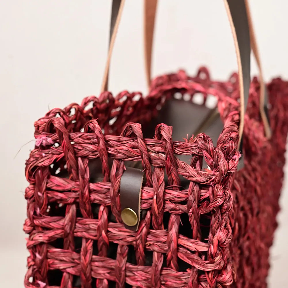 Handmade Sabai Grass Large Mesh Bag - Wine