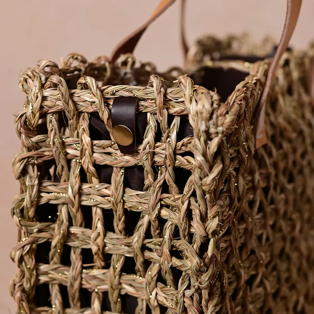 Handmade Sabai Zari Large Mesh Bag