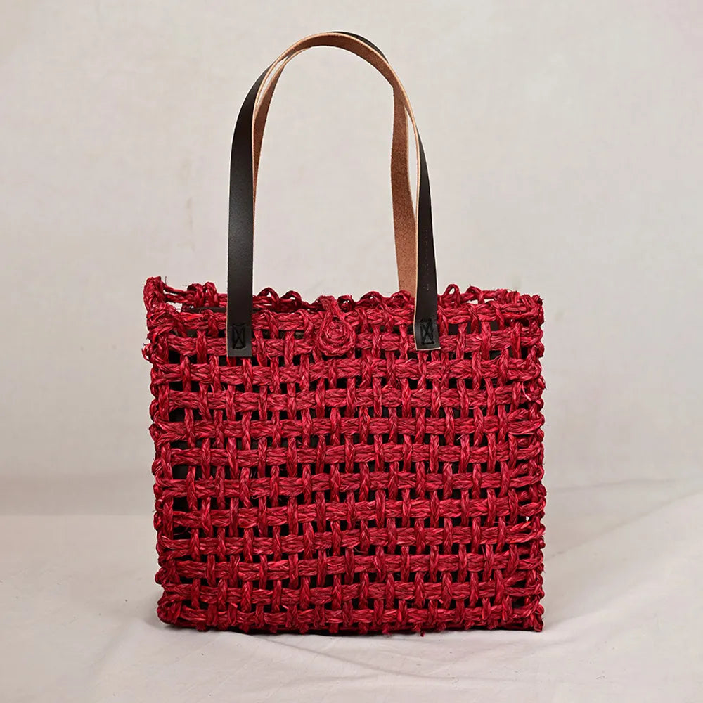 Handmade Sabai Grass Large Mesh Tote Bag - Surkhi